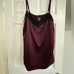 Lane Bryant Burgundy Satin Camisole with Black Lace Trim